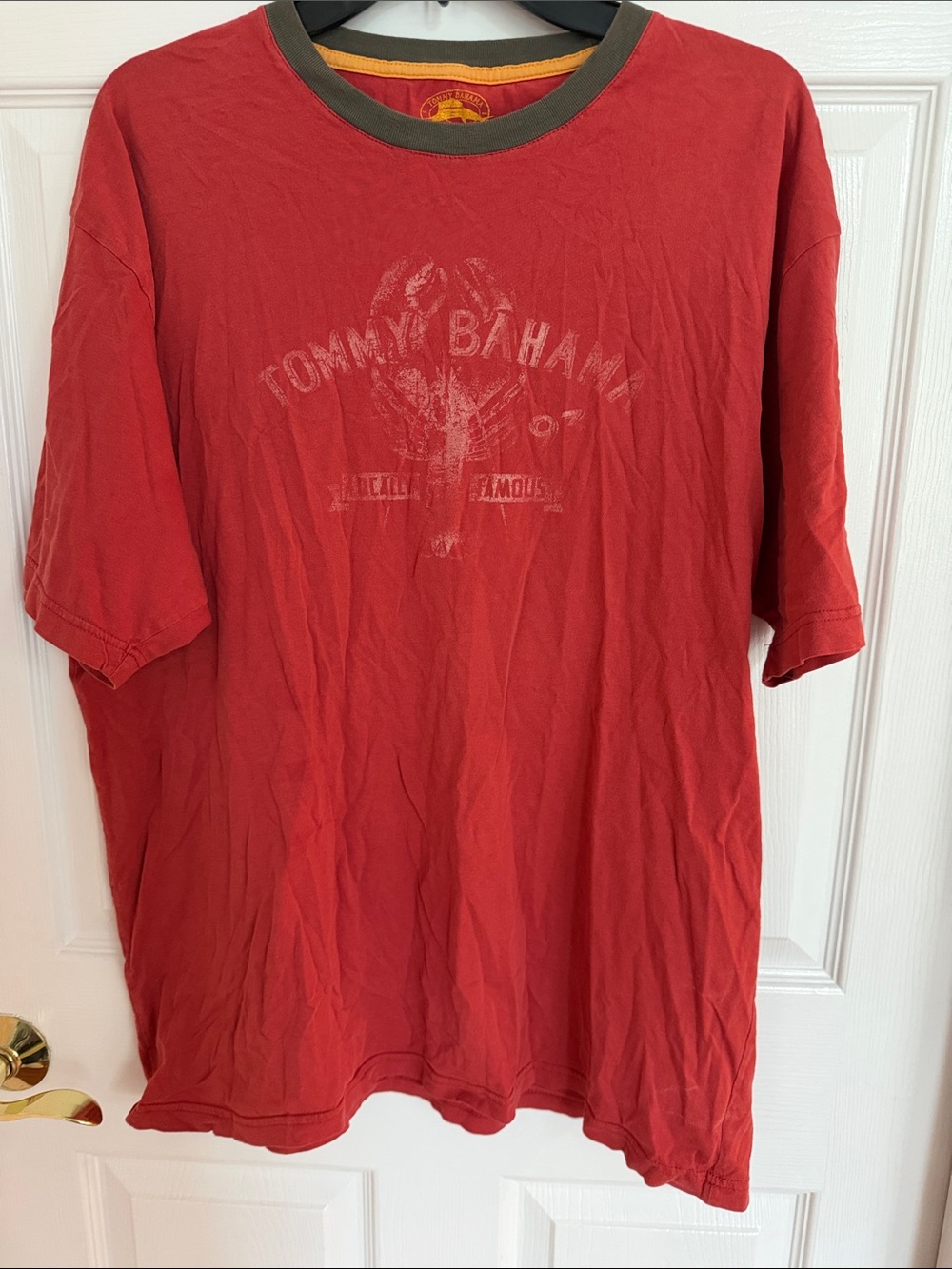 Tommy Bahama Red Short-Sleeve Tee with Olive Neck Trim